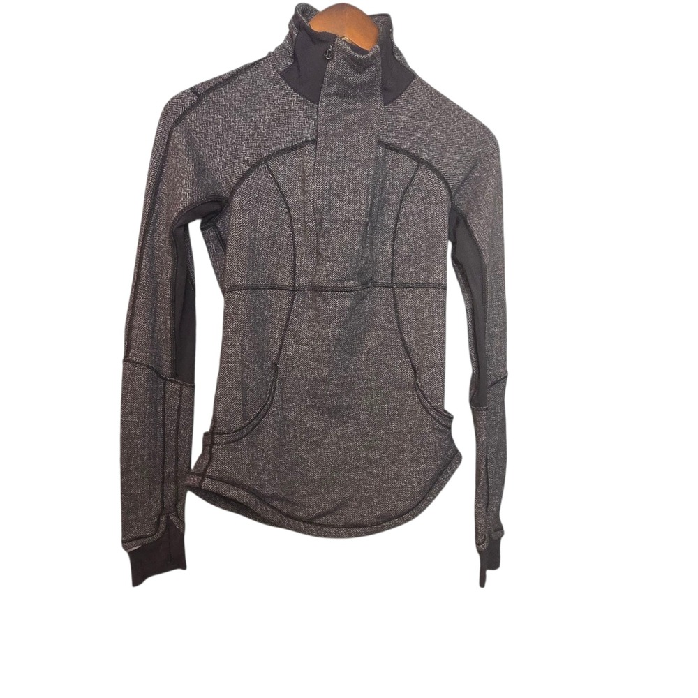 Lululemon Jacket‎ Size 4 Gray Black Herringbone Half Zip Athletic Top